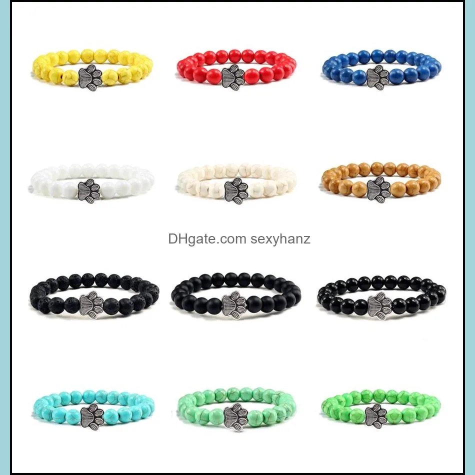 Andere armbanden sieraden Natuurlijke matte zwarte lava vulkanische stenen pootdruk bedrukkende armband homme femme pet memorial cat dog lo dhohu