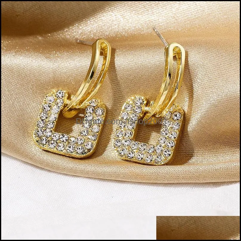 zircon square shape drop charms earrings brilliant bridal engagement wedding jewelry elegant female dangle earring fine gift