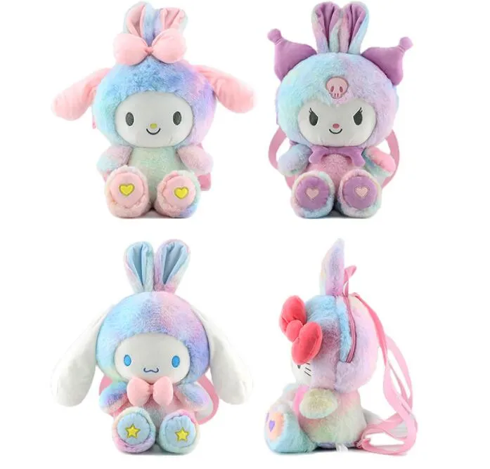 Sac à dos en peluche créatif à longues oreilles de lapin arc-en-ciel, grand œil/squint, conception Lolita, jouet de vacances pour enfants, cadeau d'anniversaire doux, vente en gros