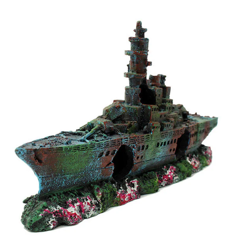 Rium Fish Tank Boat Warch Wreck Artificial Sunk Navio de vela resina de ornamento de paisagismo decoração 22x4x10cm Y200917