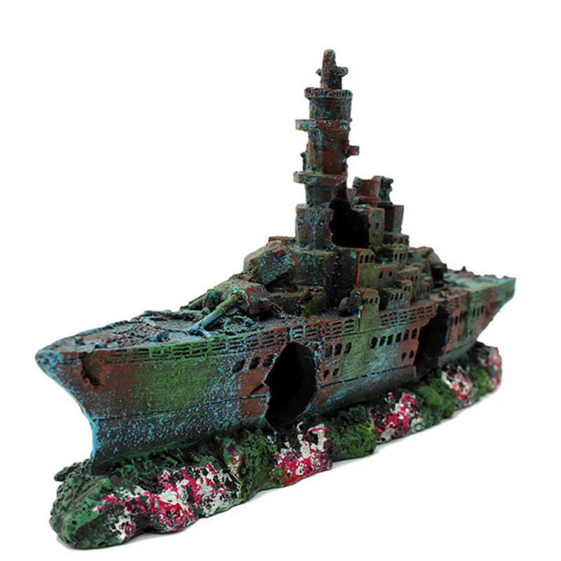 Rium Artificial Wreck Sunk Ship Boat Resin Ornament For Fish Tank Boat