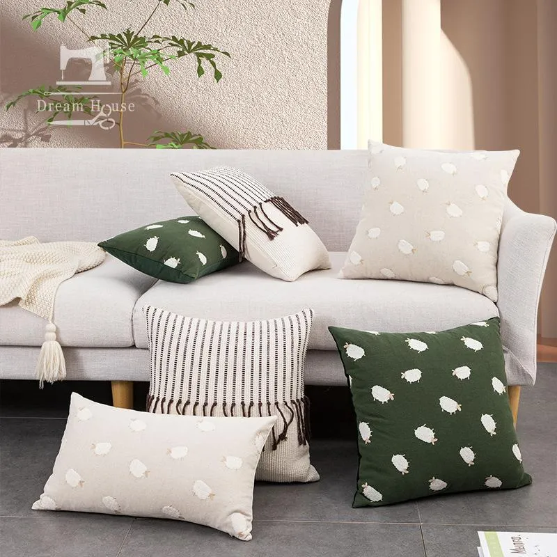 Coussin/oreiller décoratif simple INS gland broderie coussin chaise de bureau salon canapé chez l'habitant couvre décoratif 45x45cm/30x50cm