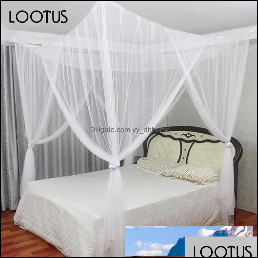 4 Doors Open Bed Canopy Netting Square Summer Full Queen King Rectangle Elegant Bedding Accessories Mesh Insect Bed Net