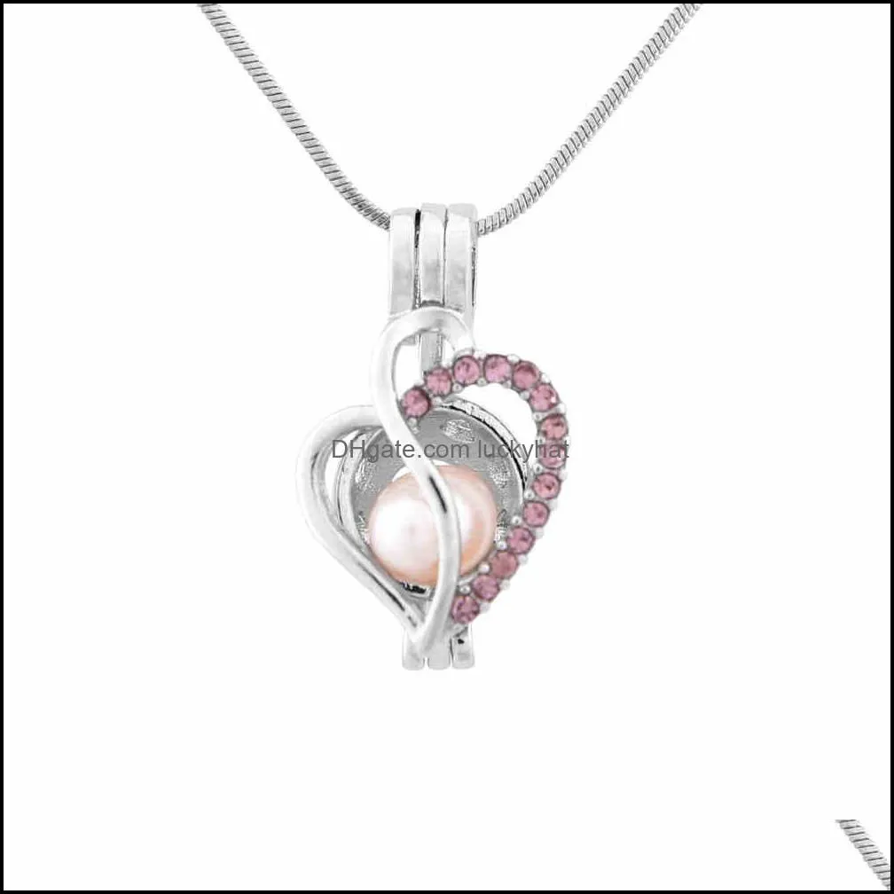 Wholesale Fashion Jewelry Silver Plated Pearl Cage love heart with zircon 8 colors Locket Pendant Findings Cage  Oil Diffuser