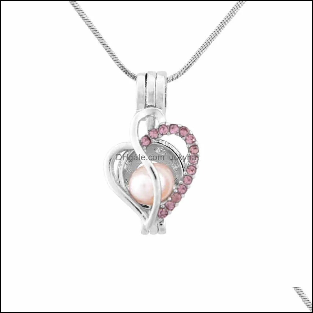 Wholesale Fashion Jewelry Silver Plated Pearl Cage love heart with zircon 8 colors Locket Pendant Findings Cage Essential Oil Diffuser