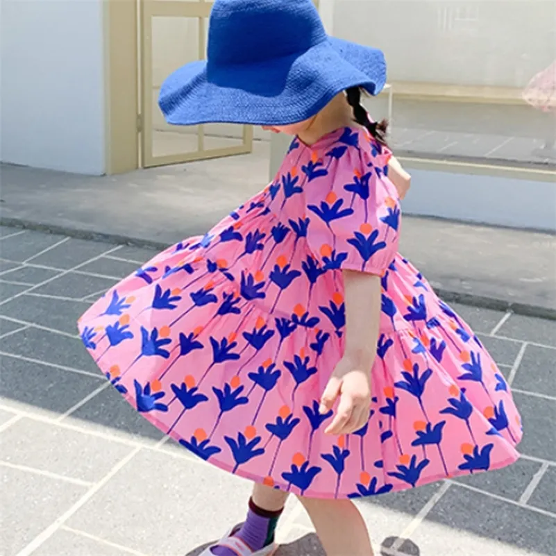 Summer Girls Dress Fashion Bright Color Flower Dresses STORA LOAD LOOKE FOR GIRLS KLÄNNAR Baby Barn Barnkläder 220521