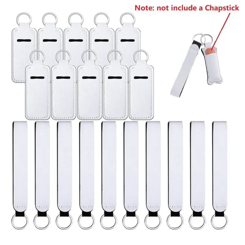 Voorstander van neopreen marmeren serie Chapstick Holder Polsole Lanyard Keychain Set Lipstick Cover Hand Pols Trap Keychains For Women Girls Travel Accessories White