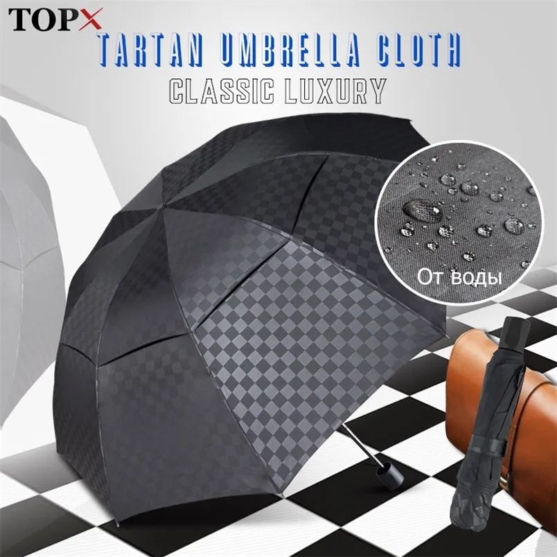 Coupe-vent 3 Parapluie Pliant Pluie Femmes Hommes Double Couche Grand 10K Parapluies D'affaires Mâle Sombre Grille Paraguas Famille Voyage Parasol 220426