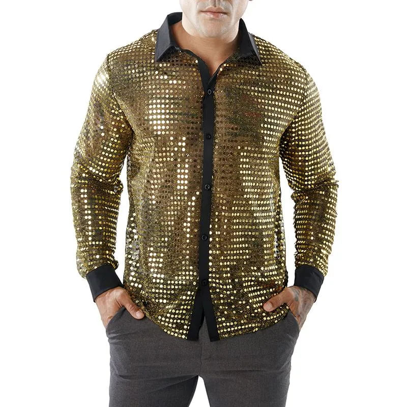 Casual shirts voor heren Stijlvolle dansshirt Hirt Men 2022 Zomer Nachtclub Kostuums Solide slanke Fit Shiny Gold Wedding Jurken Shirtsmen's