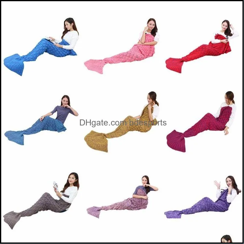 2017 Mermaid Tail Fish Sofa Bed Warm Blanket Handmade Crocheted Knit Cashmere Yarn Knitted For TV Sofa Blanket