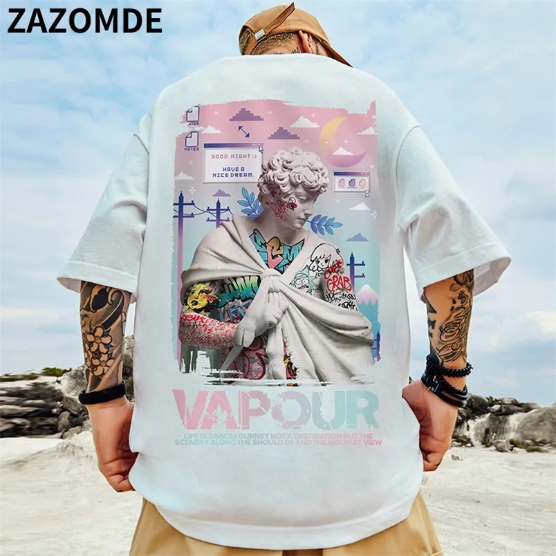 Zazomde Summer Fashion Print T Shirts Men Short Sleeve Tee High Street Harajuku Cotton Tees Hip Hop Streetwear Casual Clothing 220507