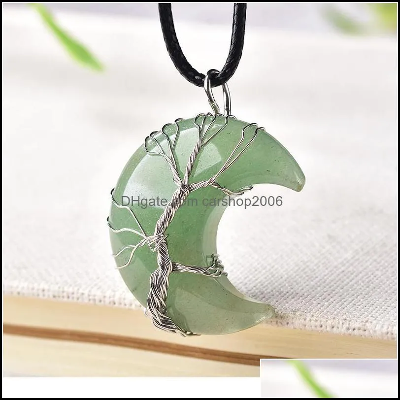 1pc Natural Crystal Pendant Tree Of Life Moon Shape Stone Quartz Mineral Jewelry Healing Stone For Men Women Jewe jllAJW