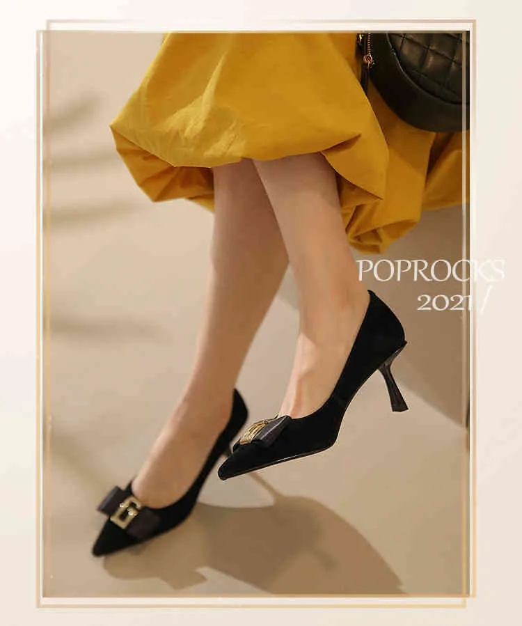 Sandals spring pointed bow thin heel sexy high heels simple Korean style temperament comfortable shallow mouth single shoes FG1E