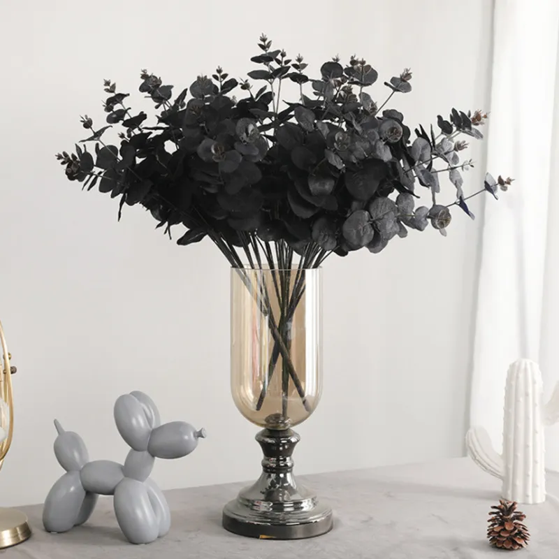 Ghirlande di fiori decorativi 1PCS Simulazione Foglia di eucalipto nero Fiore finto S 220823