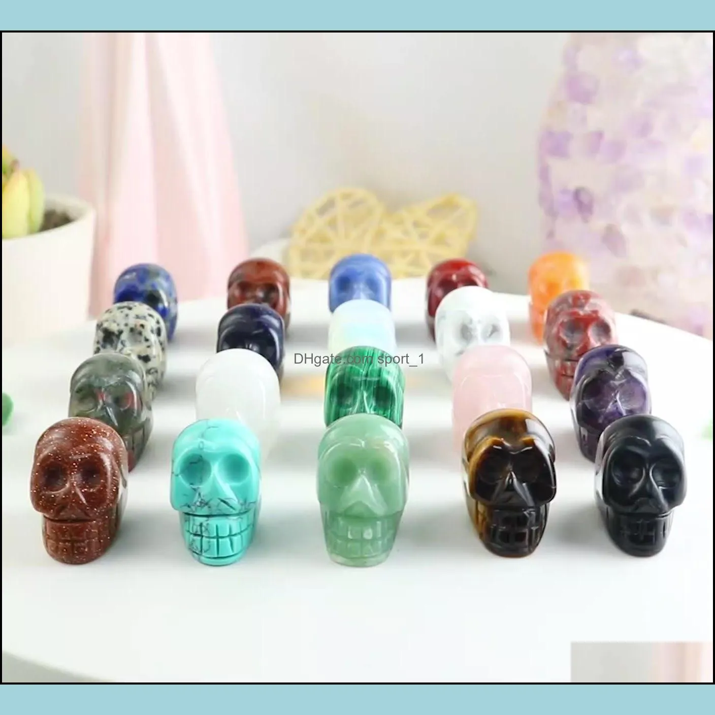 natural crystal stone ornaments skull carved statues reiki healing quartz mineral tumbled gemstones hand piece home decoration