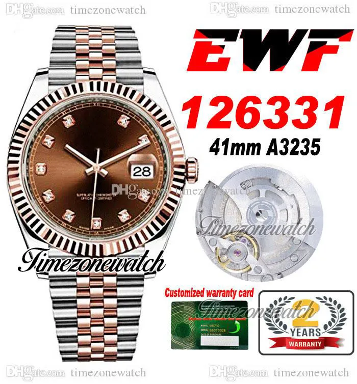 EWF 41mm 126331 A3235 Orologio da uomo automatico Two Tone Rose Gold Brown Diamonds Dial JubileeBracciale in acciaio Super Edition Stessa serie Garanzia Timezonewatch E5