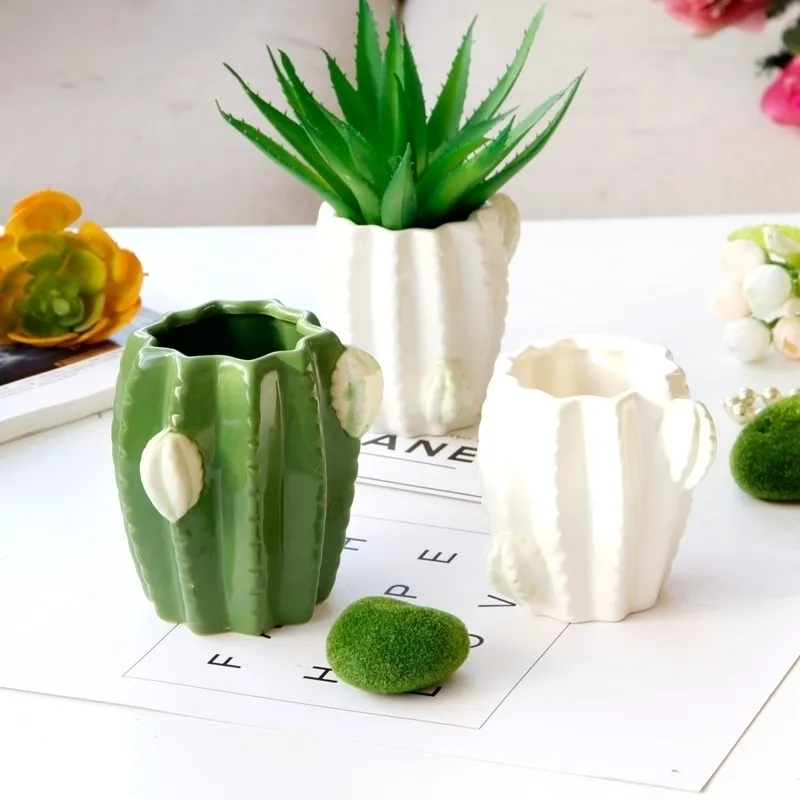 Succulent Plant Pot Cute Ceramic Decorative Flower Cactus Home Decor Planter Y200709