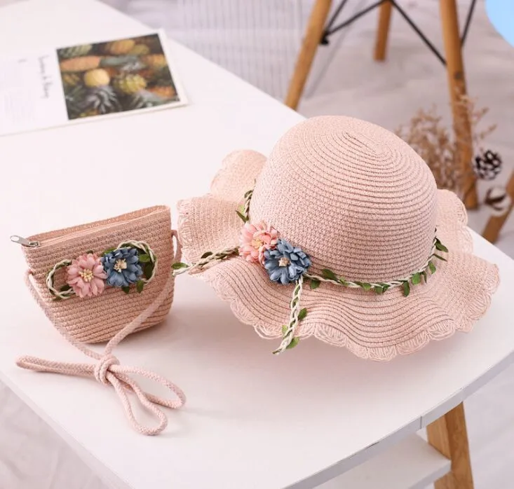 Childrens Straw Sun Hat with Shoulder Bag Tote Set, - Cute  display picture 3