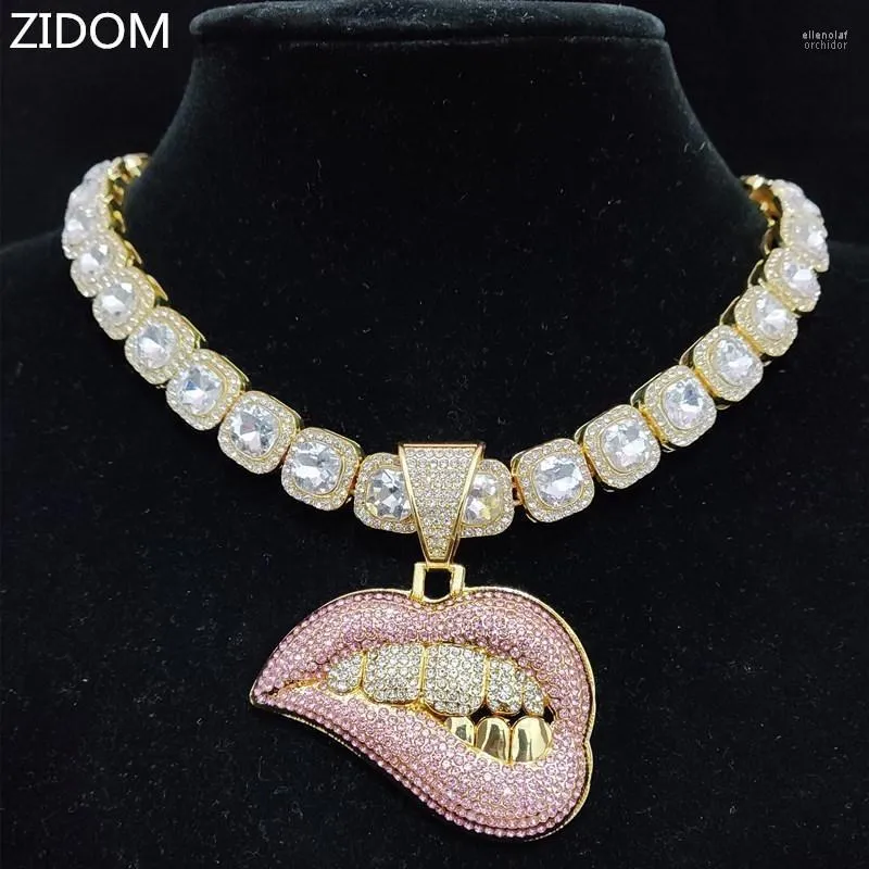 Pendant Necklaces Men Women Hip Hop Bite Lip Shape Necklace With 13mm Crystal Chain Iced Out Bling HipHop Fashion Charm JewelryPendant Elle2