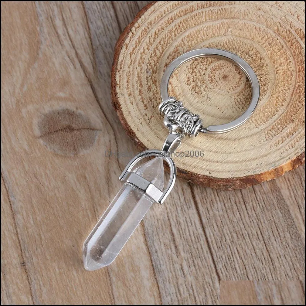 Natural Stone Keychain Pink opal Crystal Colorful Key Chains rings Healing Crystal Car Decor keyrings Keyholder for Women Men