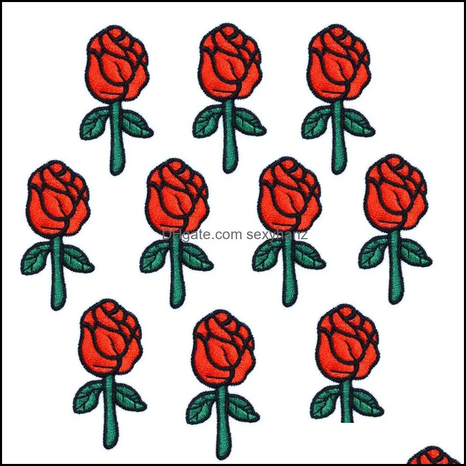 10 pcs rose embroideredes for clothing iron on transfer applique for jeans bags diy sew on embroidery kids stickers