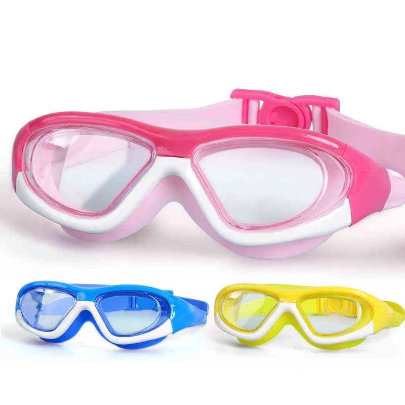 Barnglasögon pojkar vattentäta och anti-dimma HD-badglasögon flickors stora låda badmössglasögon set barn 2021 y220428