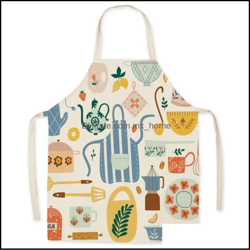 printed kitchen cooking baking aprons sleeveless polyester for women man home fashion dining restaurant work clothes 65x75 cm