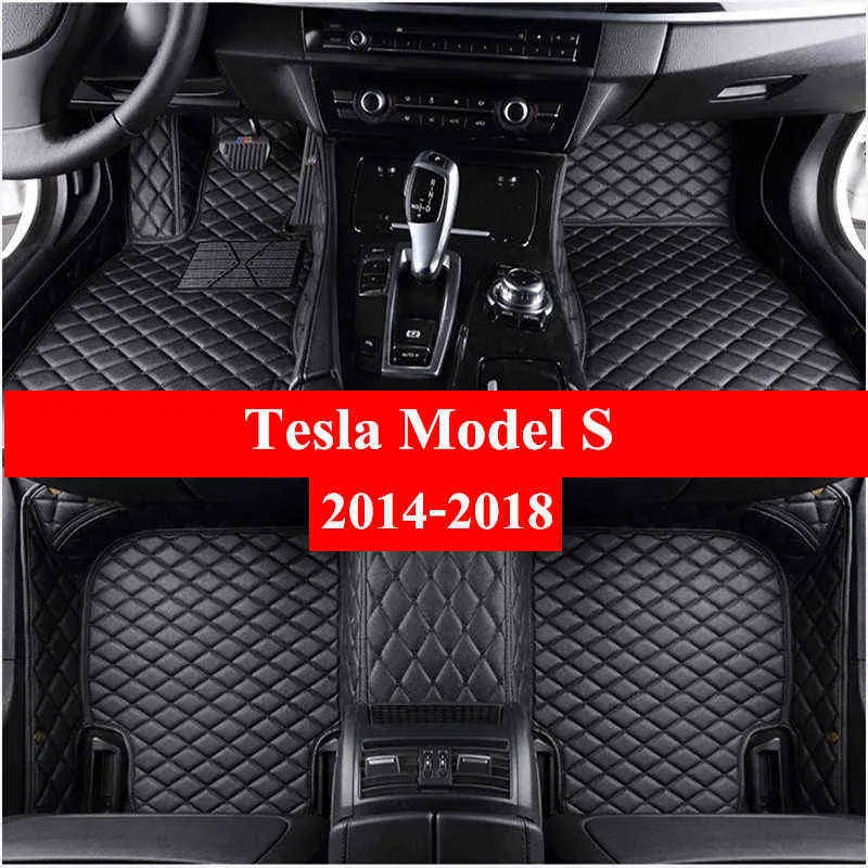 Bilgolvmattor För Tesla Model S 2014 2015 2016 2017 2018 Blixtmatta Läder Anpassade fotkuddar Bilmattskydd H220415