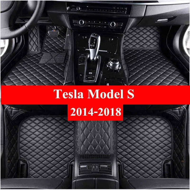 Car Floor Mats For Tesla Model S 2014 2015 2016 2017 2018 Flash Mat Leather Custom Foot Pads Automobile Carpet Cover H220415