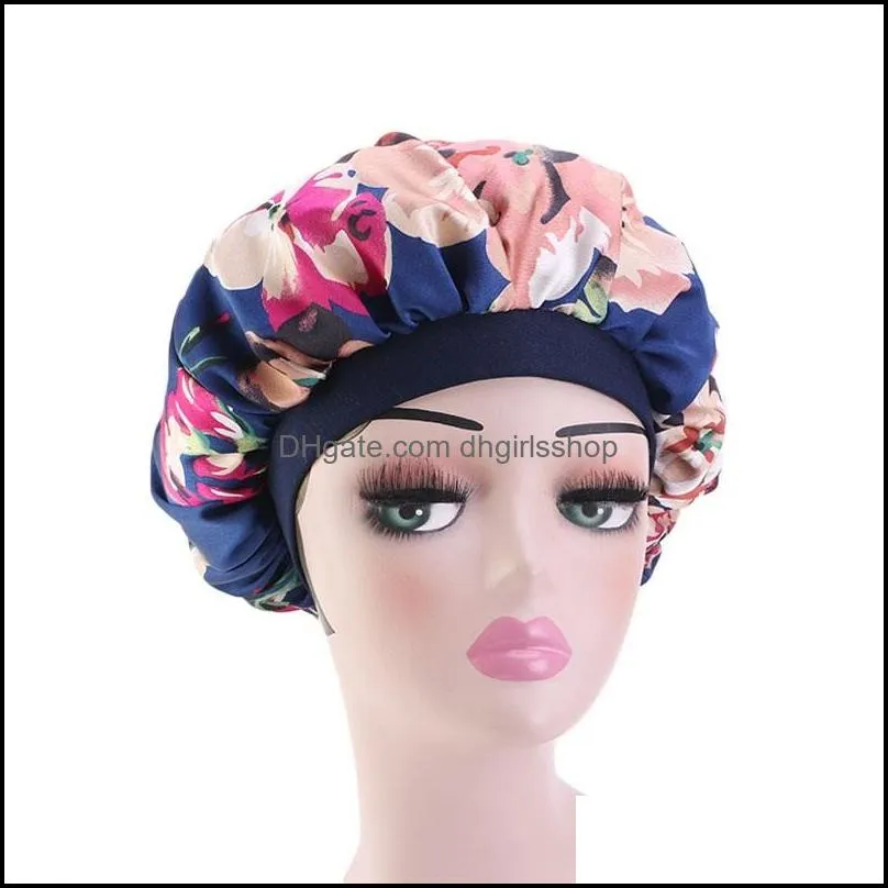 Fashion Women Imitation Silk Turban Elastic Muslim Hat Chemo Cap Floral Print Headwrap Soft Sleeping Hat Beanie Hijabs Accessories