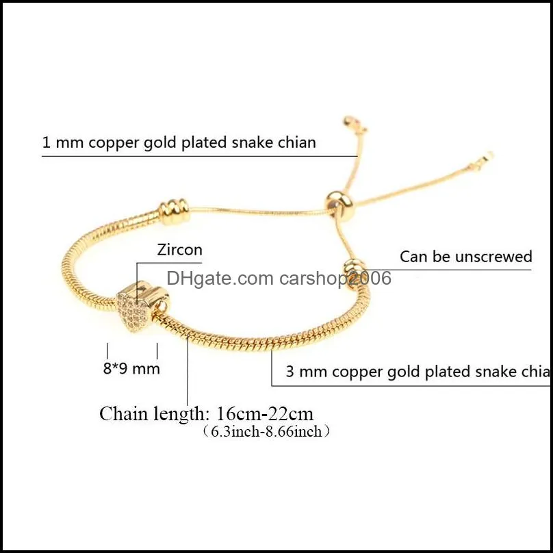 Adjustable Heart Bracelets Bangles For Lady Women Cubic Zirconia Bracelet Charm Bracelets Rose Gold Silver Color Fashion Party Jewelry