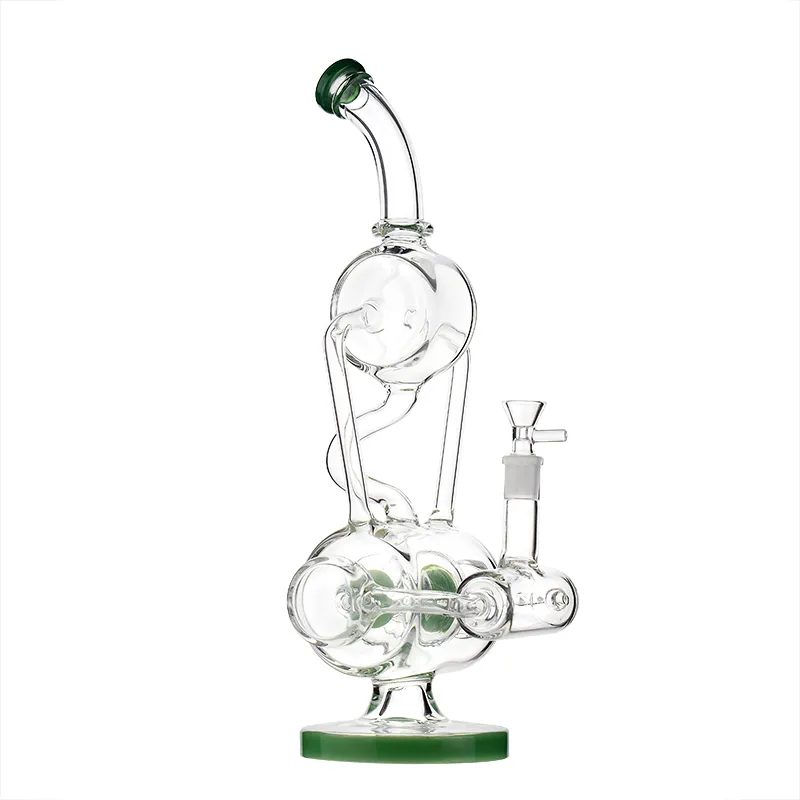 17.2-Inch Recycler Glass Bong with Green Mouthpiece and Downstem - 14mm Female Joint