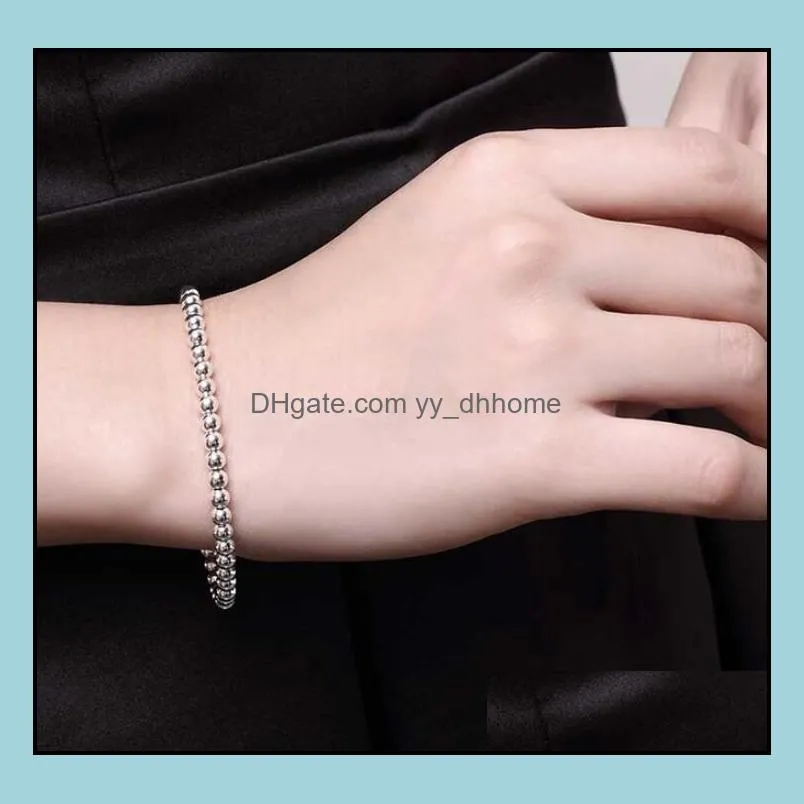 925 sterling silver plated beads bracelet 4mm x20cm fashion jewelry christmas gift good quality and low price