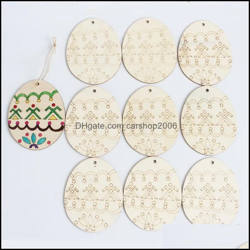 Party Favor Easter Home Decorations Pendant 10Pcs Diy Carved Wooden Egg H Dhnis