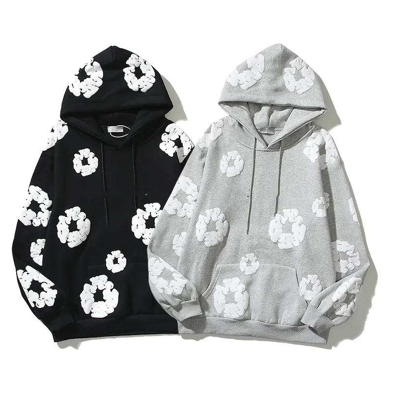 Three Dimensional Foaming Kapok Hoodie Printing Graffiti Men's and Women's brodered tröja