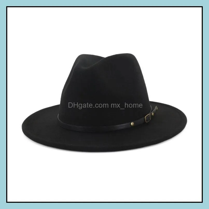 flat brim wool felt fedora hats with belt red blackwork jazz formal hat panama cap trilby chapeau for men women