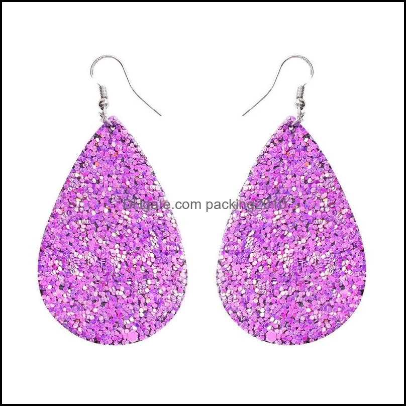 pu leather glitter earrings pendant fashion sparkly sequin dangle ears ring teardrop pendants earring for women birthday gifts 24 color