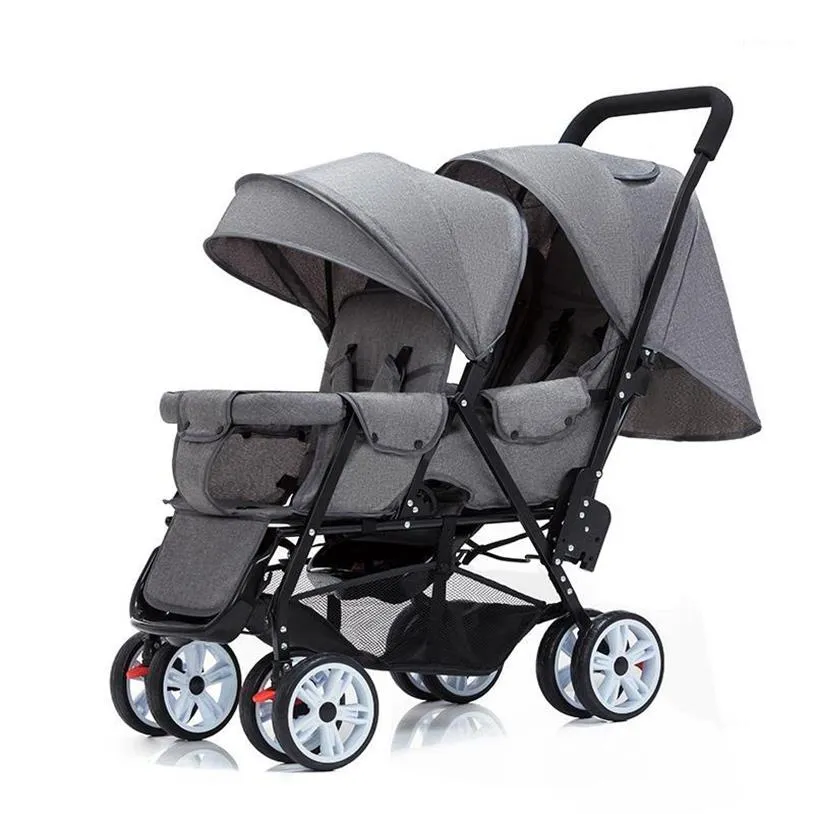 Zwillingsbaby Kinderwagen können sitzen und Babywagen vier Rad Highland Scape Leichtes Doppelsitzwagen 0-4 Jahre alt240W lügen
