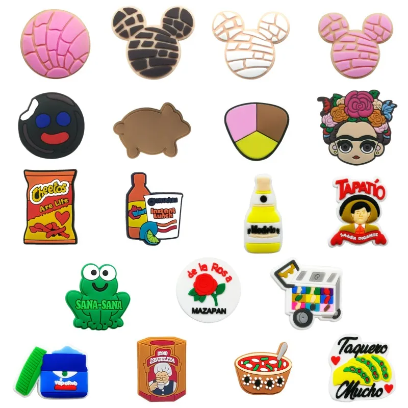 MOQ 100PCS سحر Mexican Croc Tharms Soft PVC PVC SHAIL SHACH Accessories Decorations Custom jibz for lading shoilrens gift