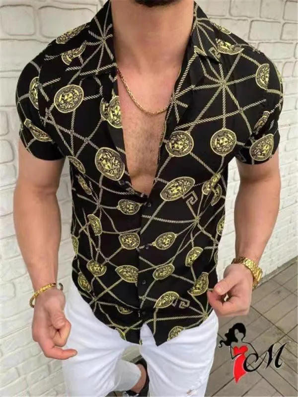 Man Casual Shirts Various Pattern Hawaii Short Sleeve Print Blouse for men trendy Lapel summer outdoor loose fashion button down beach party style plus size blouse