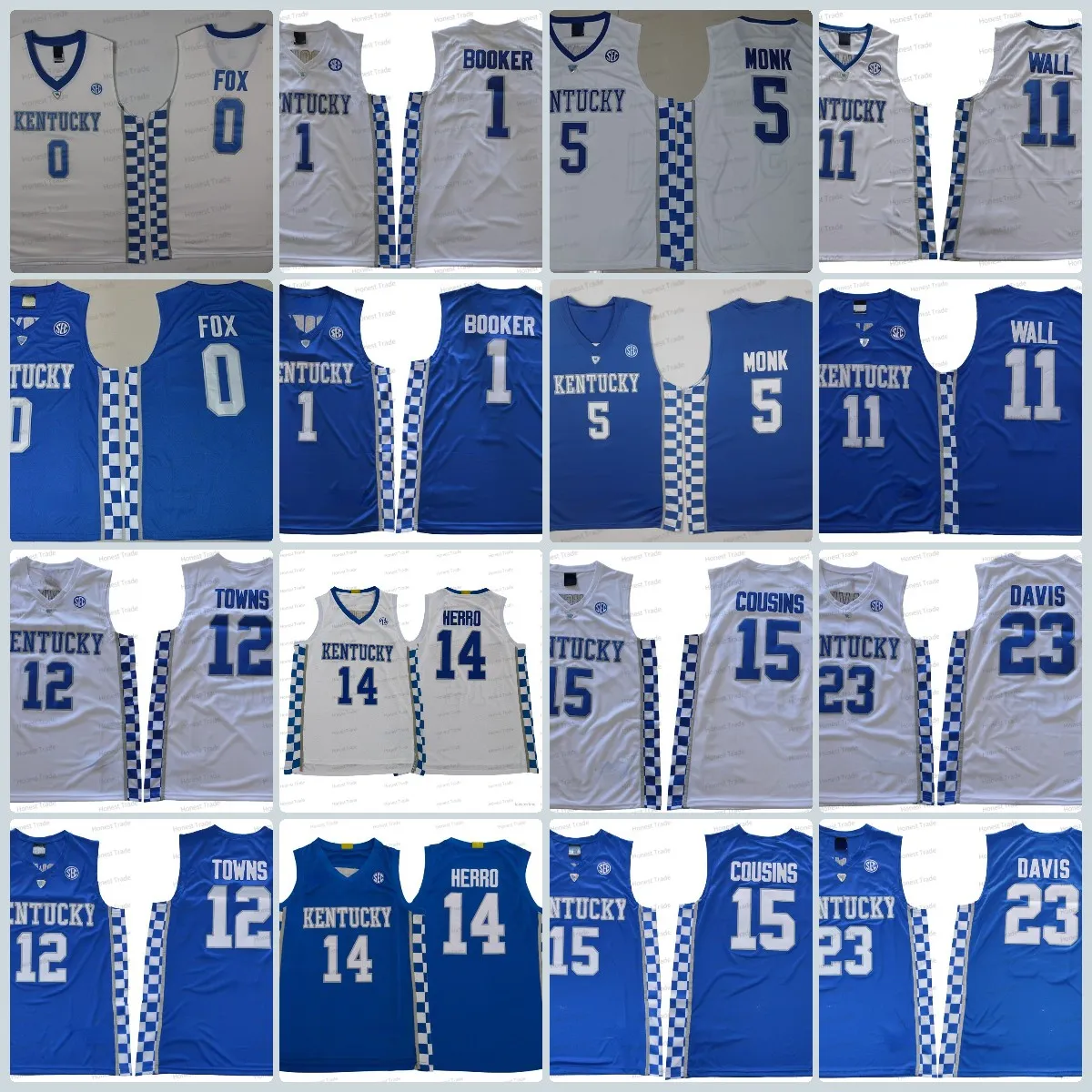 Kentucky Wildcats 0 Fox 11 John Wall Devin Booker Tyler Herro 12 Karl-Anthony Towns Royal White University Jerseys Gerseys Genident