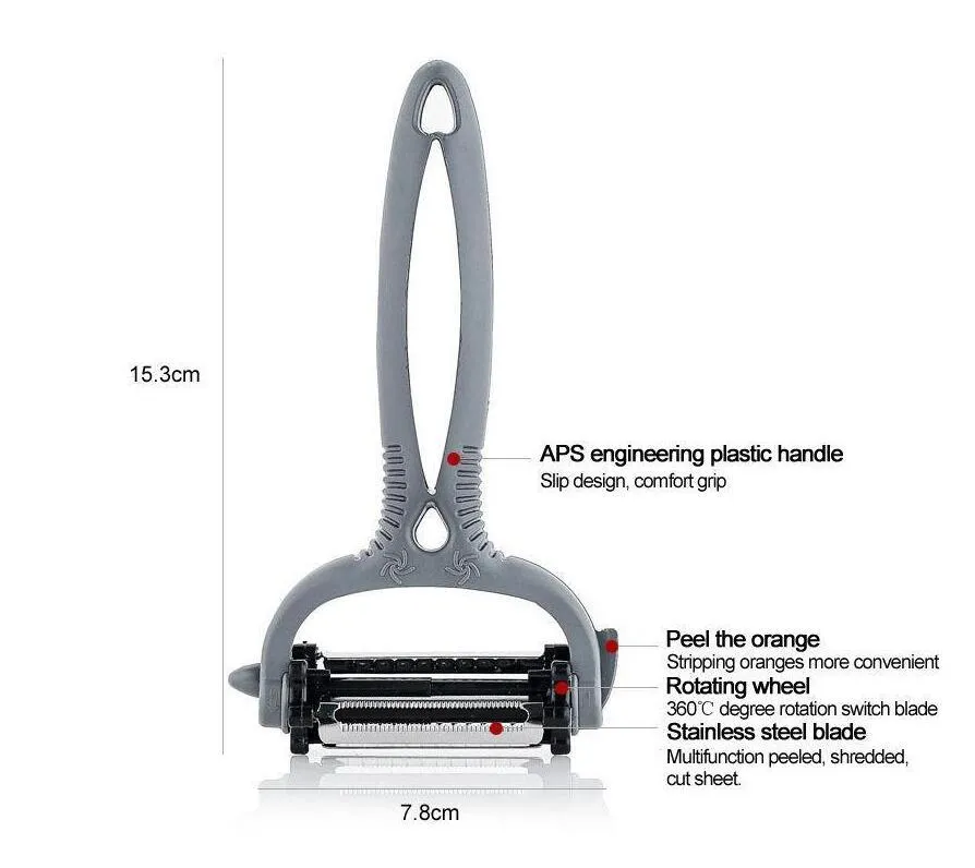 Multifunctional 4 In 1 Rotary Peeler 360 Degree Carrot Potato Orange Opener Vegetable Fruit Slicer Cutter Kitchen Accessories Tools C0412