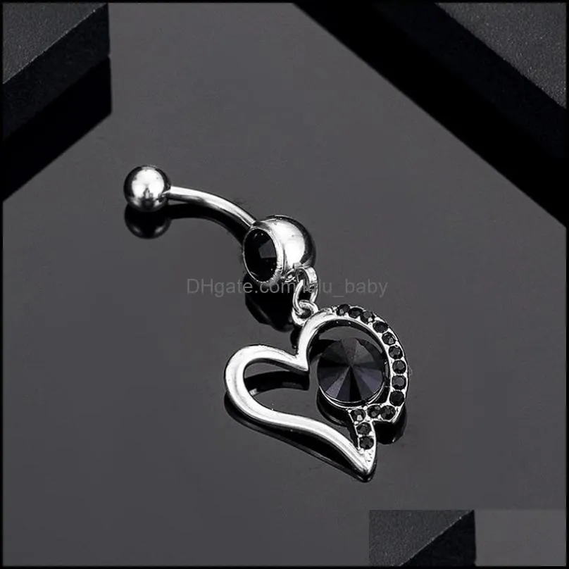 14g zircon heart belly button ring dangle skull navel piercing jewelry stainless steel barbell for women