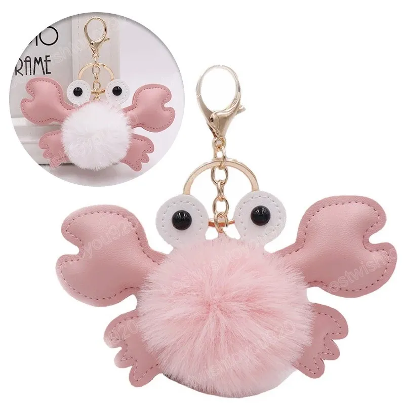 Crab Ball Pompom Faux konijn fur sleutelhanger voor handtas auto sleutelring schattige krab hanger sleutelhangers cadeau