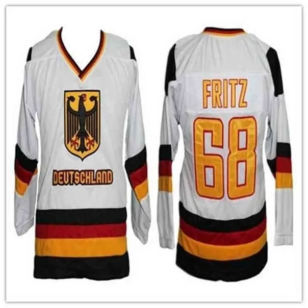 C26 Nik1 # 11 Scheibler # 68 Fritz Team Германия Ретро Classic Hockey Jersey Mens Shipped Custom Любое число и имя