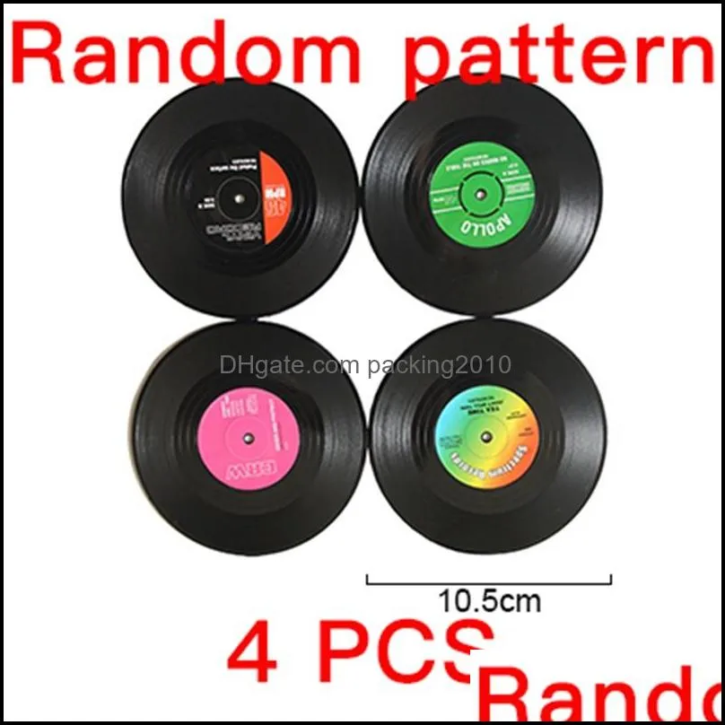 Retro Home Table Cup Mat 4pcs/set 6pcs/set Creative CD Record Shaped Coffee Drink Tea Placemat Vinyl Coasters Random Color HHA720