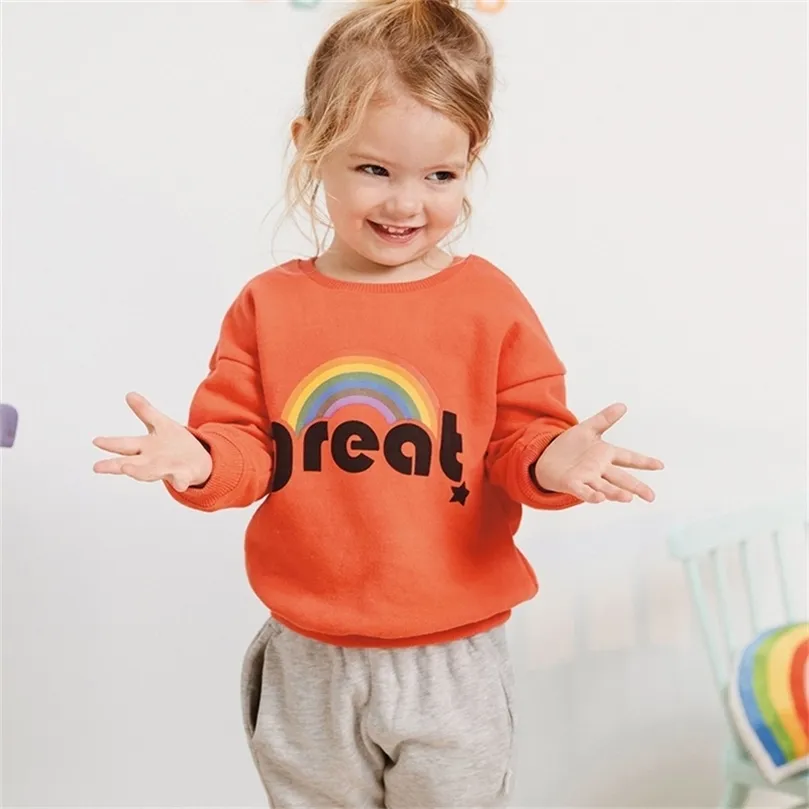 リトルメイブン秋の女の赤ちゃんブランド服の手紙虹の幼児オレンジスウェットシャツ女の女の子服lj201216