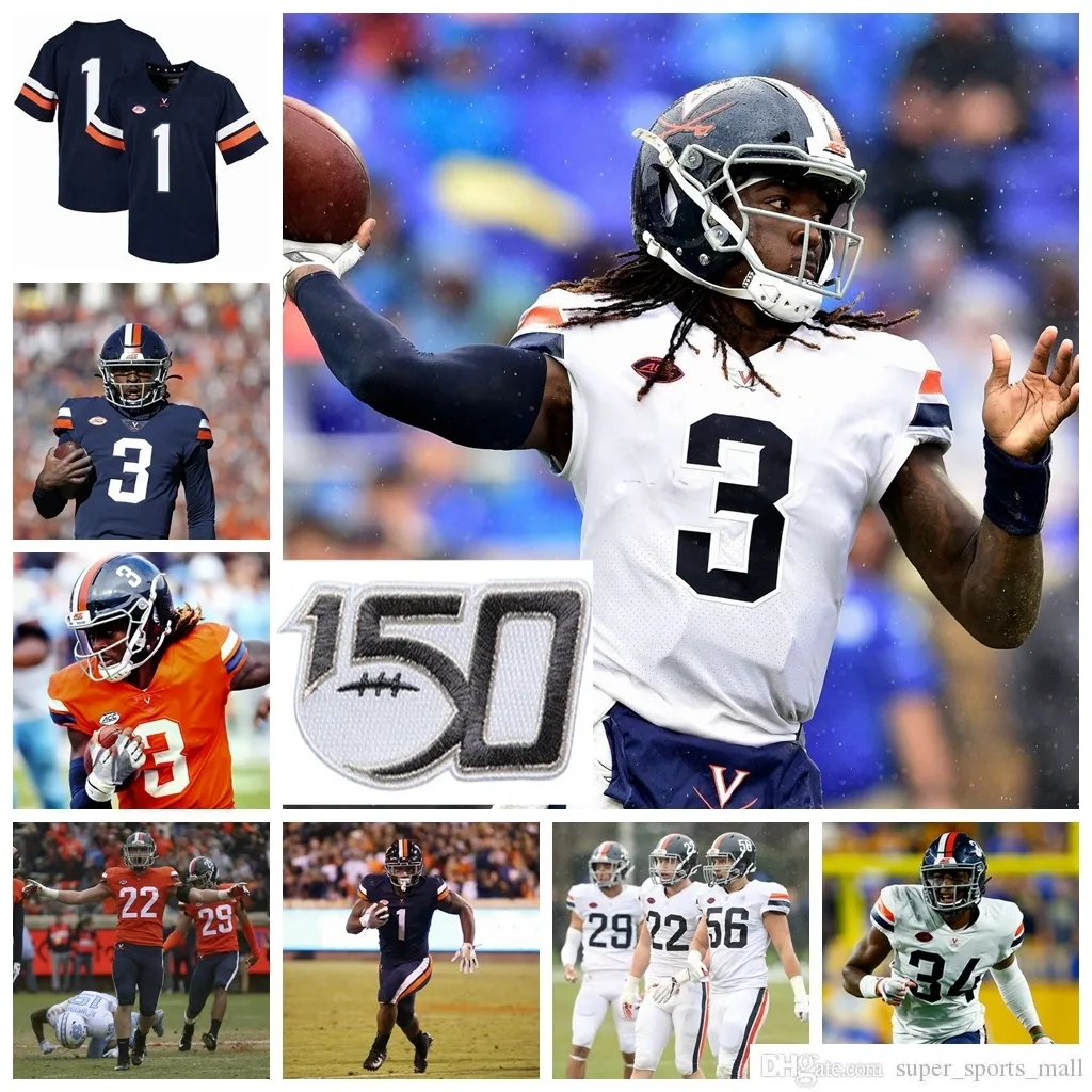 NCAA Virginia Cavaliers 칼리지 축구 유니폼 망 Bryce Perkins Justery Joe Reed Basise Dubois Wayne Taulapapa Chris Sharp 사용자 정의 스티치 셔츠