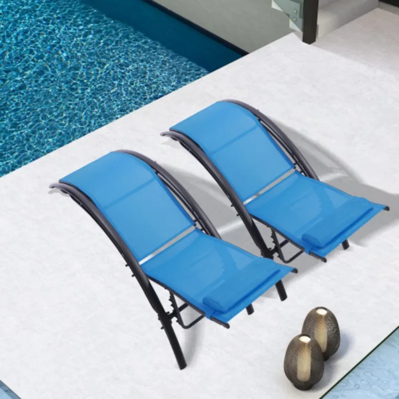 Estoque dos EUA 2pcs Defina chaise lounges ao ar livre cadeira de espreguiçadeira cadeira de reclinável para pátio beirando de sol da piscina do sol W41928444