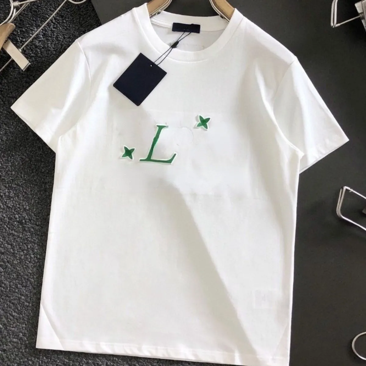 Sıcak satış Yüksek Versiyon Gelgit Marka L erkek t shirt Yaz Modası Üç Boyutlu Harf Baskı Yuvarlak Boyun Kısa Kollu Yüksek Kaliteli Erkek Kadın Giyim